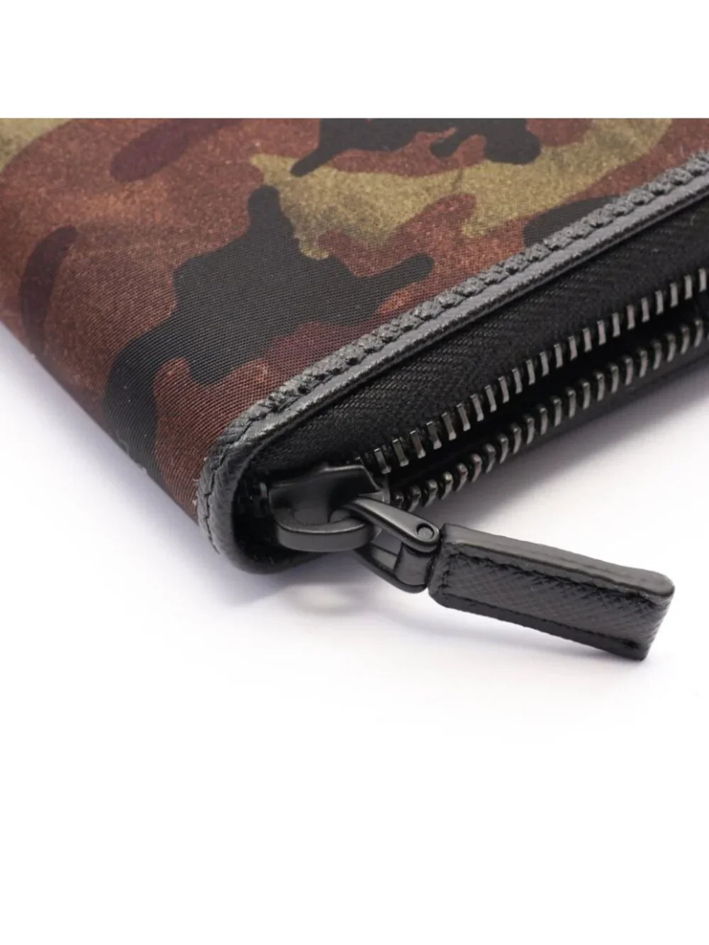 Prada Round Wallet Tessuto ST Camo Camouflage Khaki Nylon Saffiano Leather
